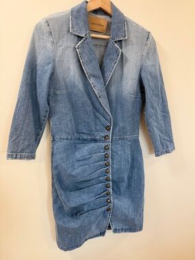 Retrofête Willa Denim Mini Dress Blazer Collar Button Front - Size Medium